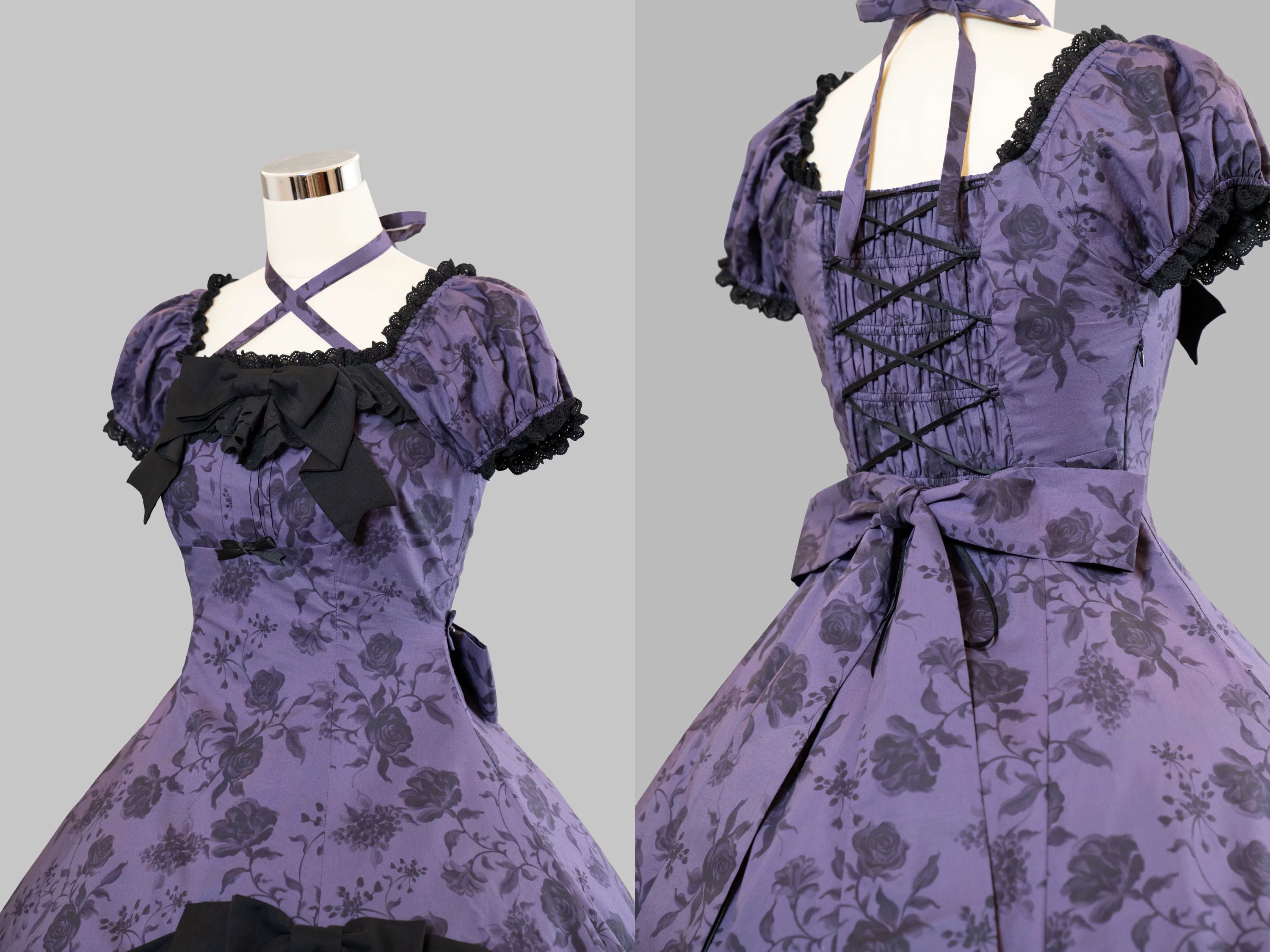 Bliss Bouquet - Cotton Old School Lolita Dress, Rose Print and Layered Hem 45656:857094