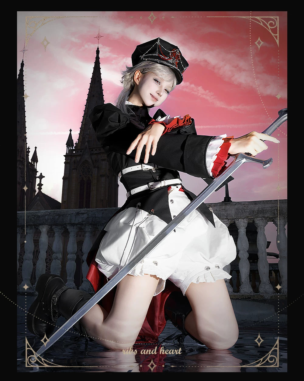 Ribs and Heart - Ouji Lolita Trailing Jacket & Ribs Embroidered Blouse Set 45781:862318
