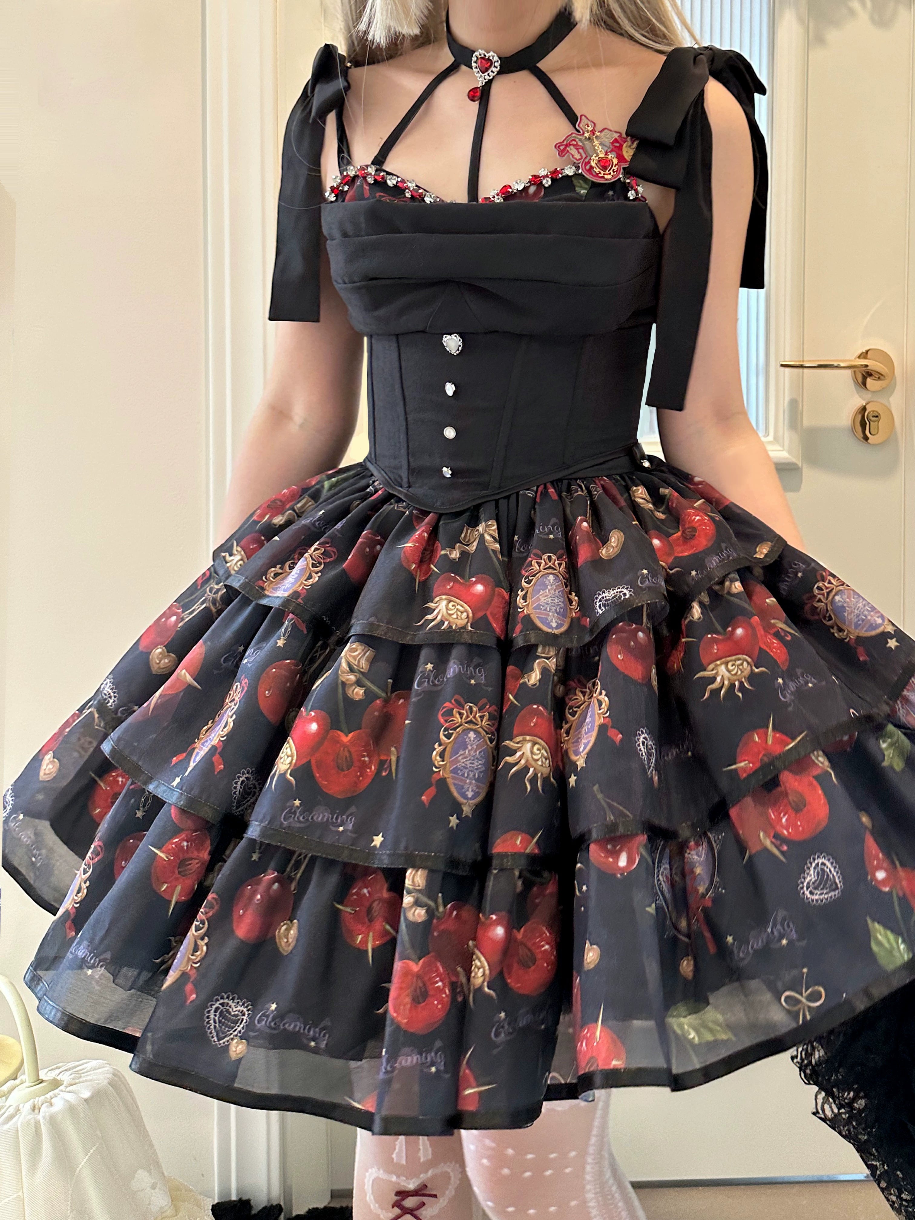 (Buy for me)Gloaming~Sweet Lolita Cherry print Short Sleeve OP and SK Set 28840:322670