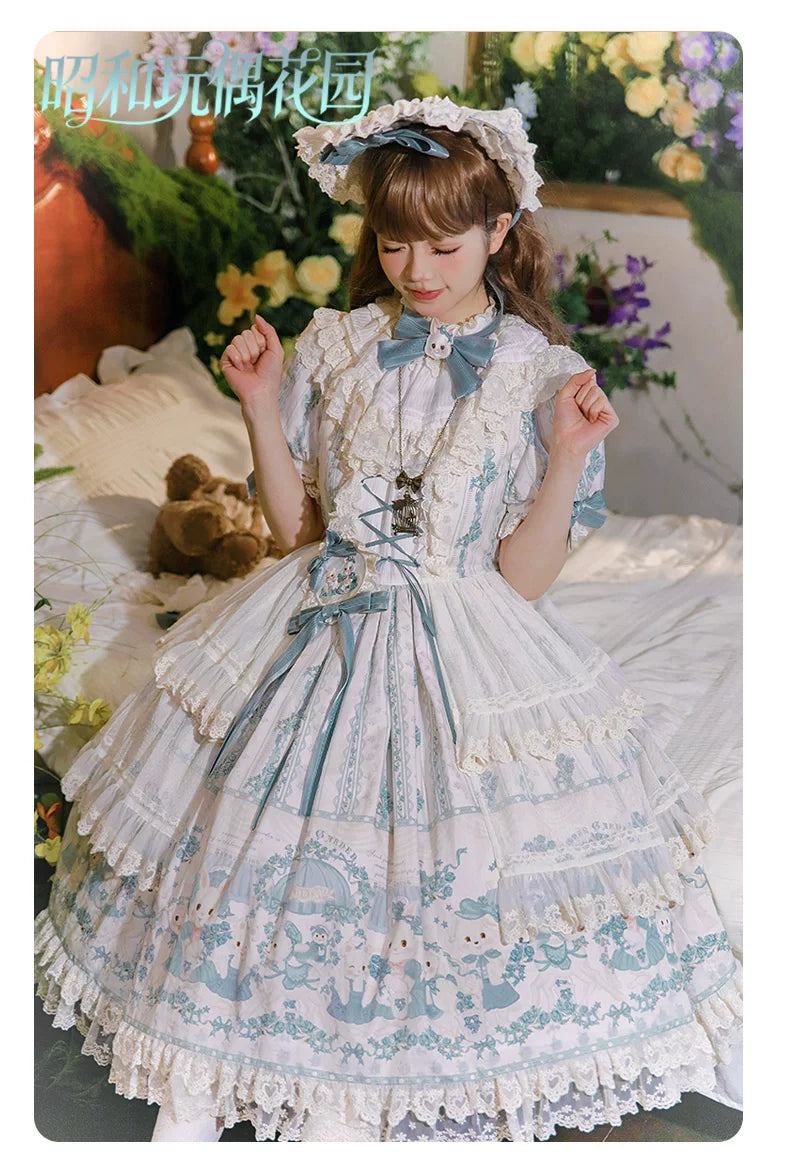 Showa Doll Garden - Elegant Plus size Lolita Dress, Bunny & Lamb Print 44534:812066