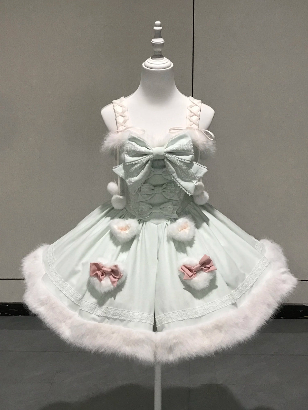 Sweet Dream Bunny - Sweet Lolita Cape & JSK Dress Set, Faux Fur Bunny Ear (2XL L M S XL) 46120:875855