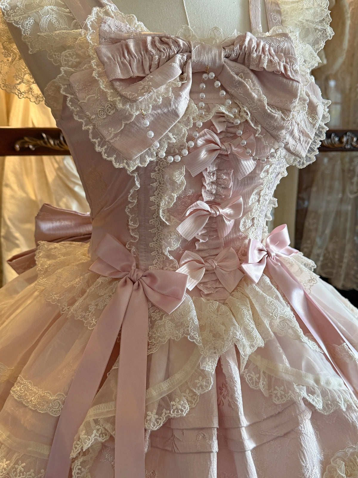 Jenny Love Song - Sweet Lolita Jacquard JSK Dress Set, Detachable Bows 46118:875628