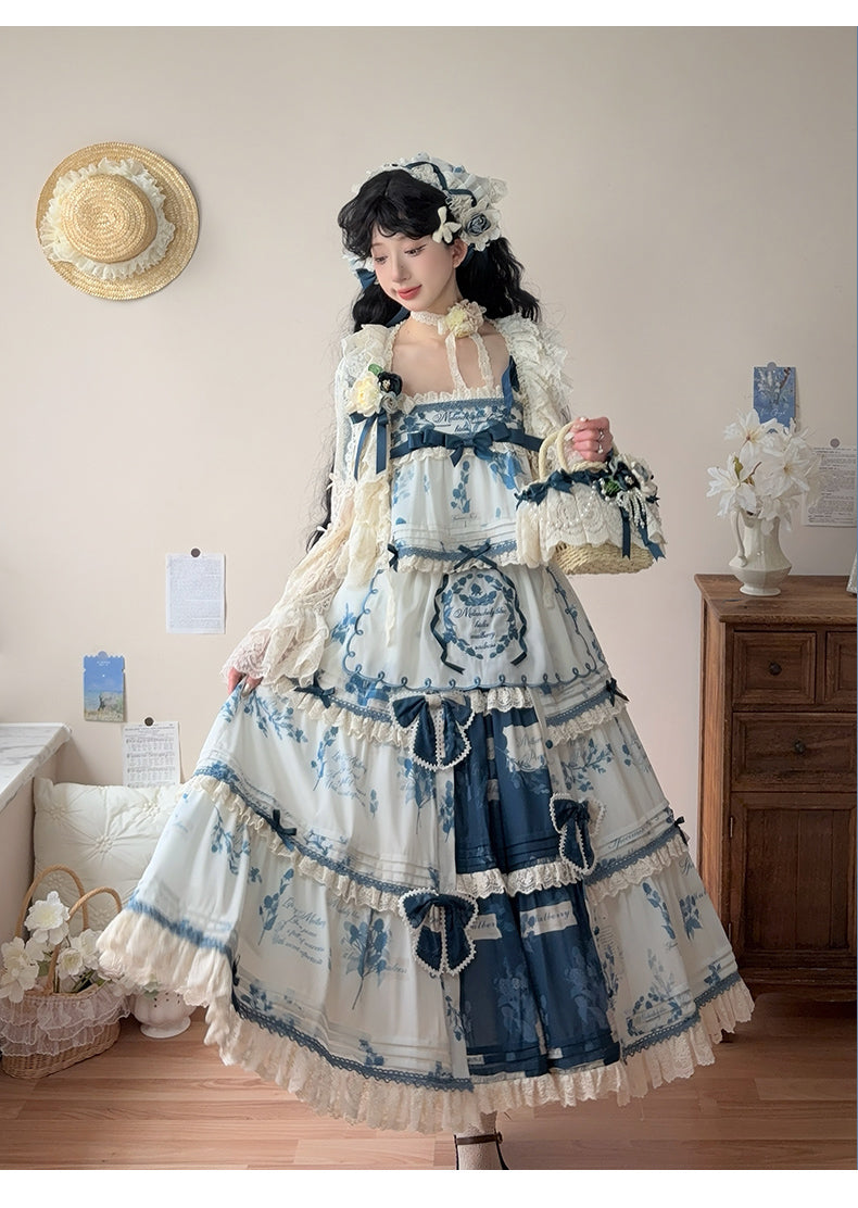 NanShengGe - Mulberry Poem - Country Lolita Printed Dress with Cardigan Set 42513:742842
