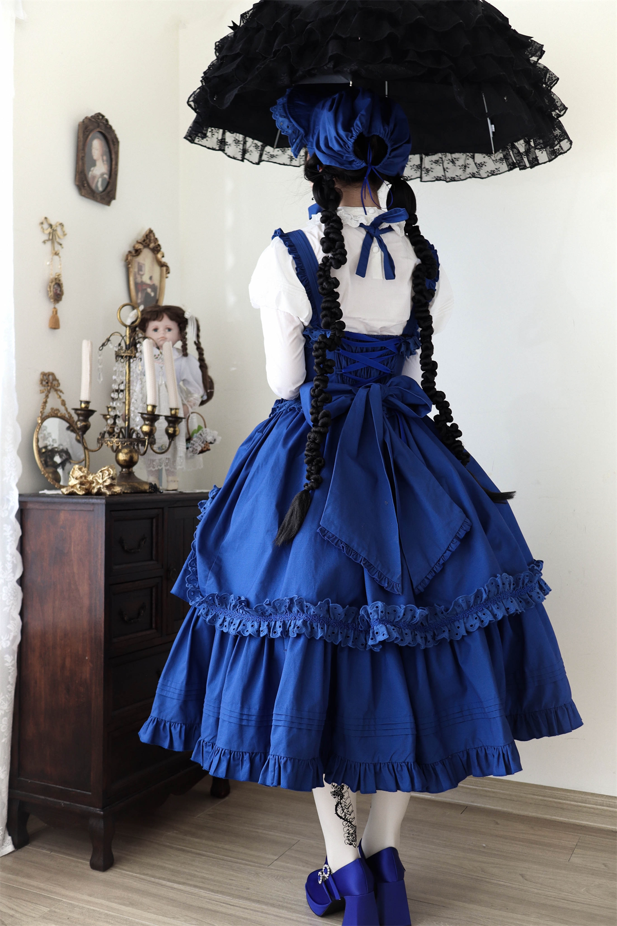 Cotton Gothic Lolita Long JSK, Drawn-up Hem