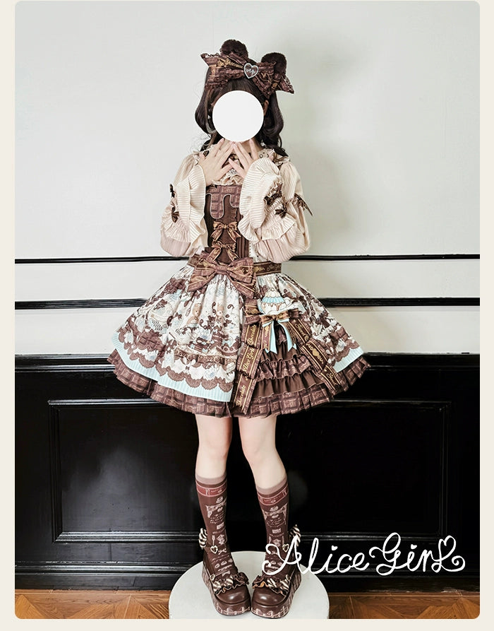 Alice Girl - Bear Chocolate Bar - Kawaii Lolita Blouse, Long Sleeve 43852:787135