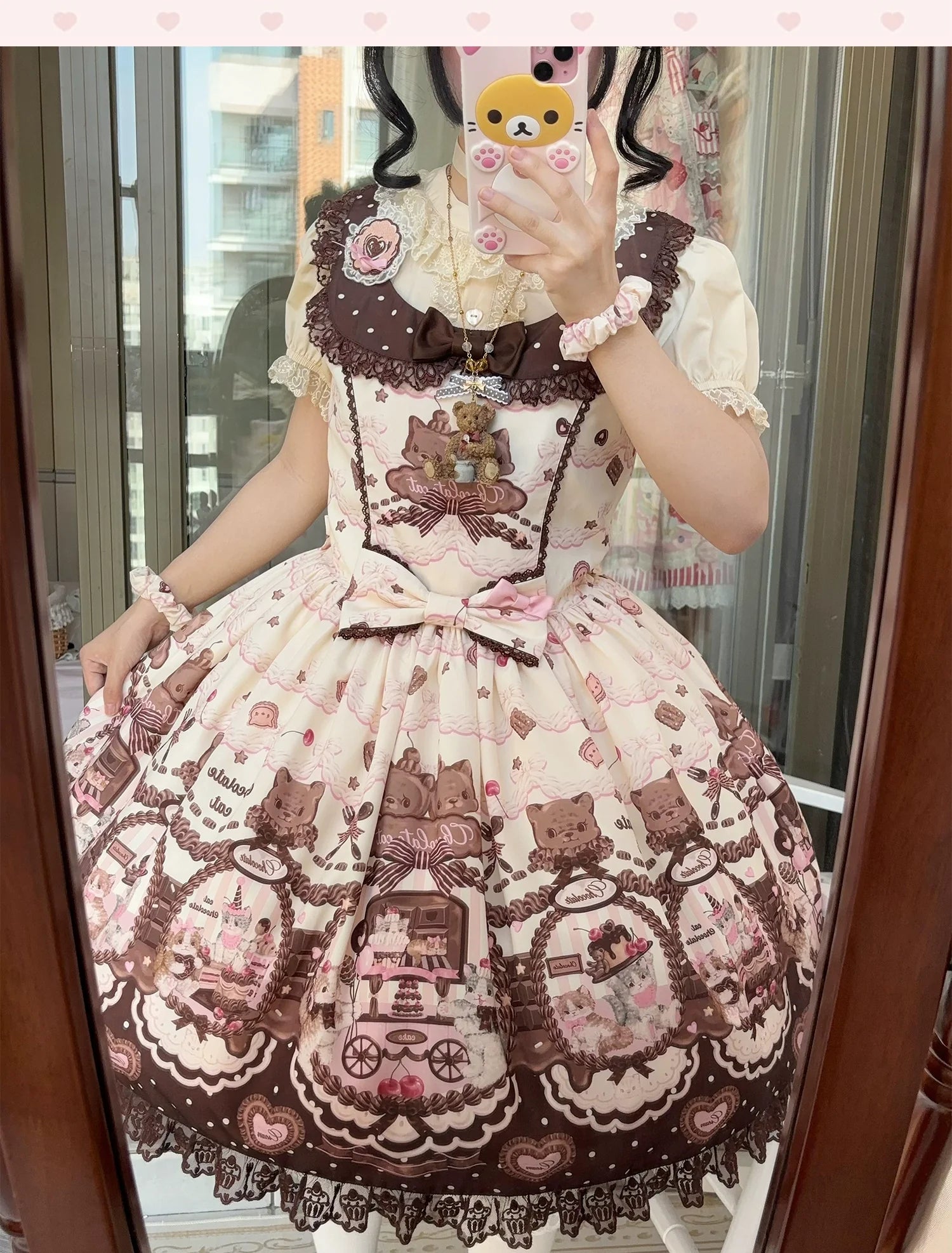 Chocolate Cat - Kawaii Lolita JSK, Cat & Chocolate Print