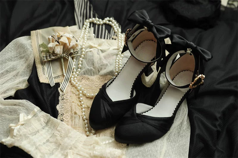 Coronation - Classic Lolita Wine Glass Shaped Heels Shoes, Detachable Bow
