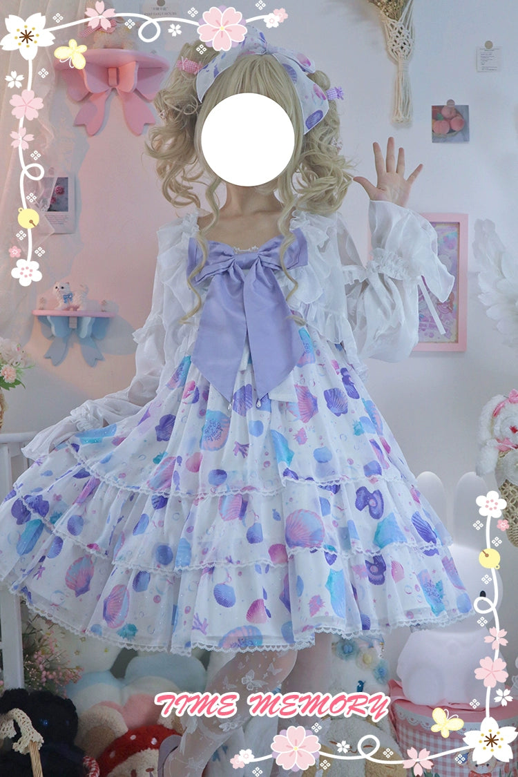 Time Memory~Xianbei~Sweet Lolita Chiffon Lantern Sleeve Cardigan with Bow 34598:463084