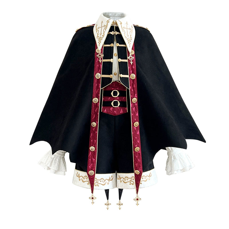 Your Princess - Vampire Youth - Ouji Lolita Bat Shaped Cape Set, Gold Embroidery & Red Accents 44054:795357