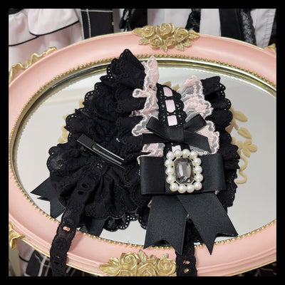 (BFM)Cheese Cat~Jirai Kei Lolita Hairband Lace Headdress Black and pink headband  