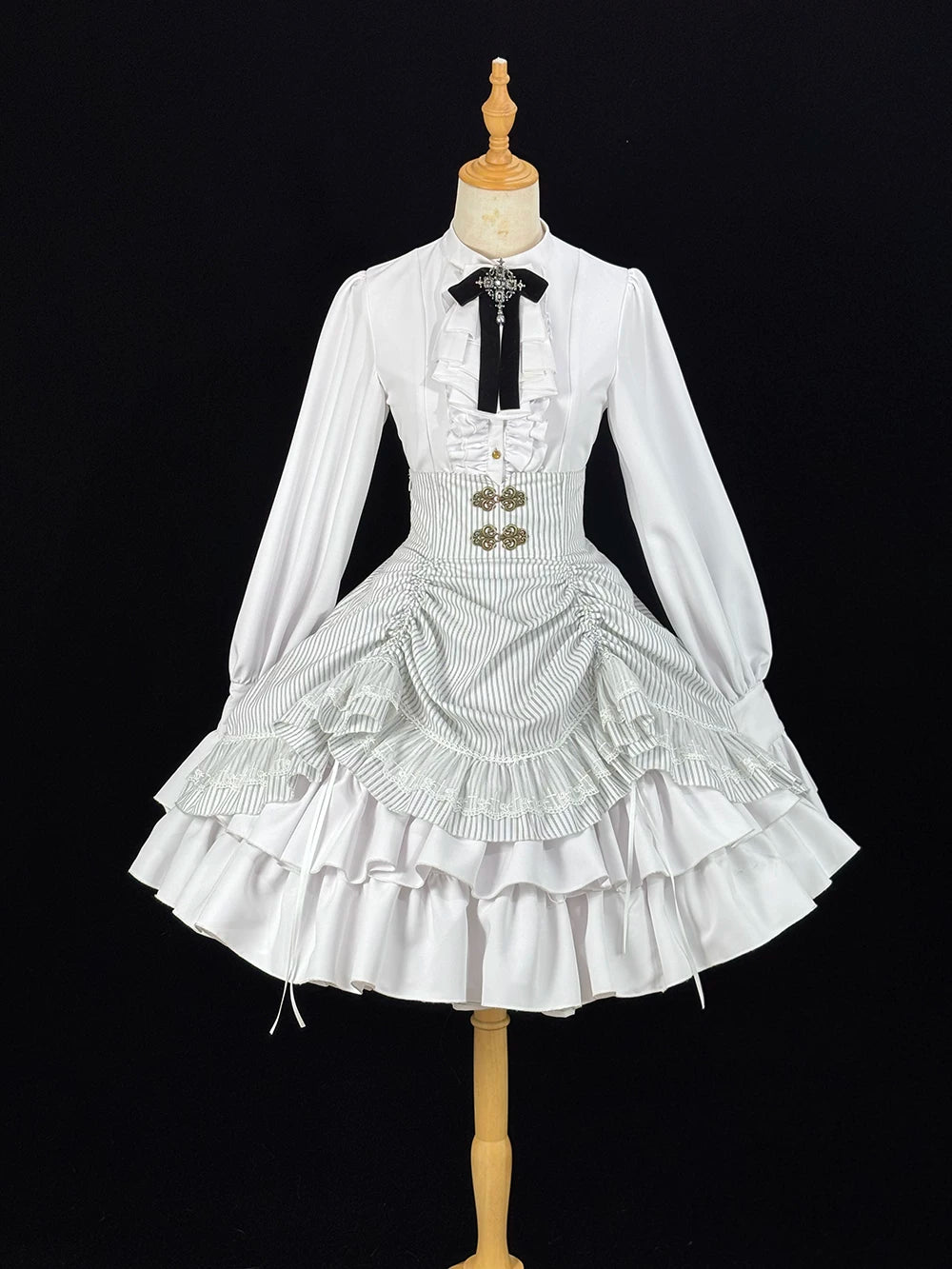 Perint Manor - Gothic Lolita Striped Dress, Tailor-made White Striped SK XS