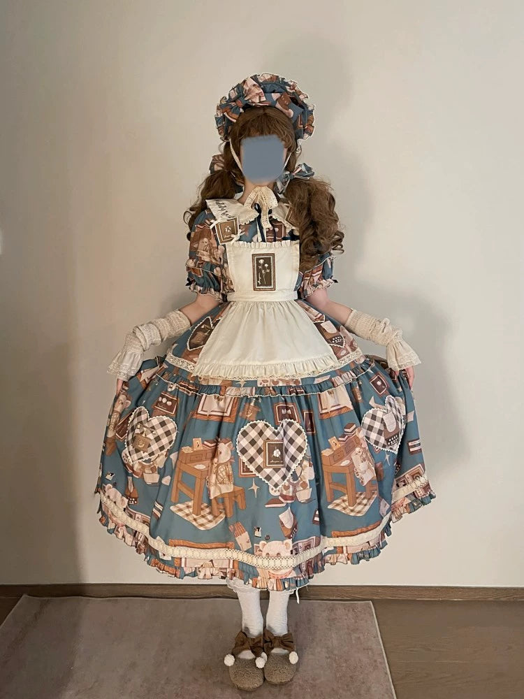 Babyblue - Gretel Bear - Vintage Lolita Dress Teddy Bear Prints Dress