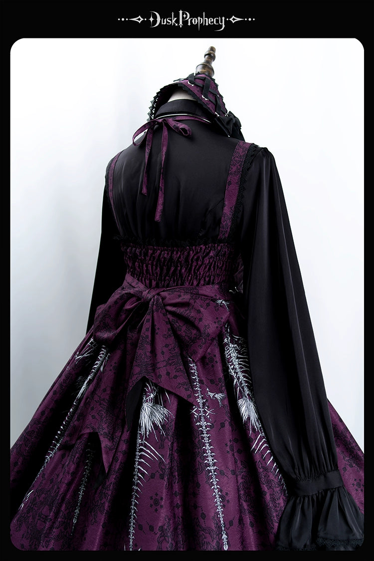 DuskProphecy - Coccyx - Elegant Lolita Dress High Waist Fishbone Print JSK Set 34722:466526