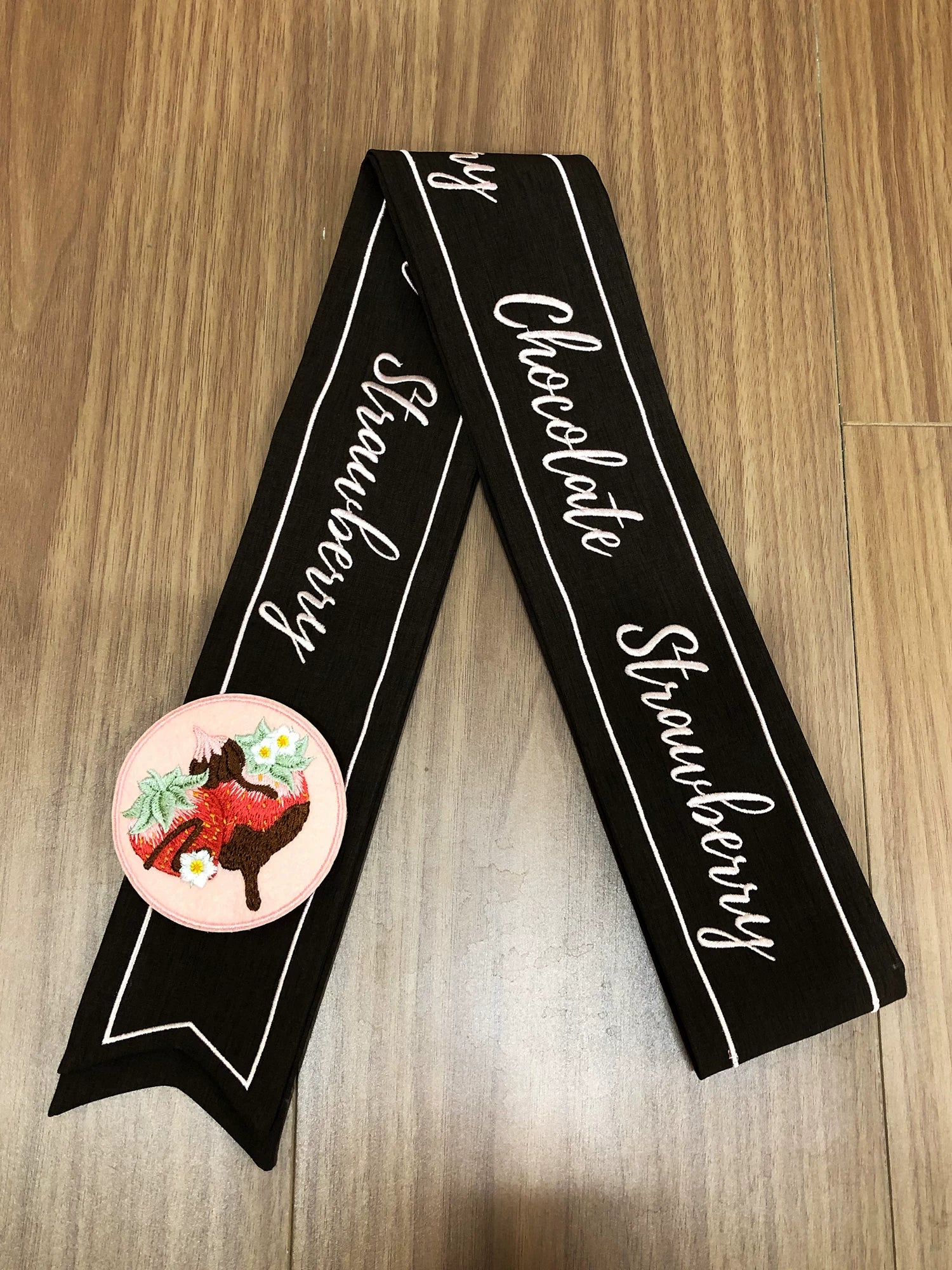 Strawberry Chocolate Lovers - Sweet Lolita Embroidered Printed Accessory Brown Sash One Size