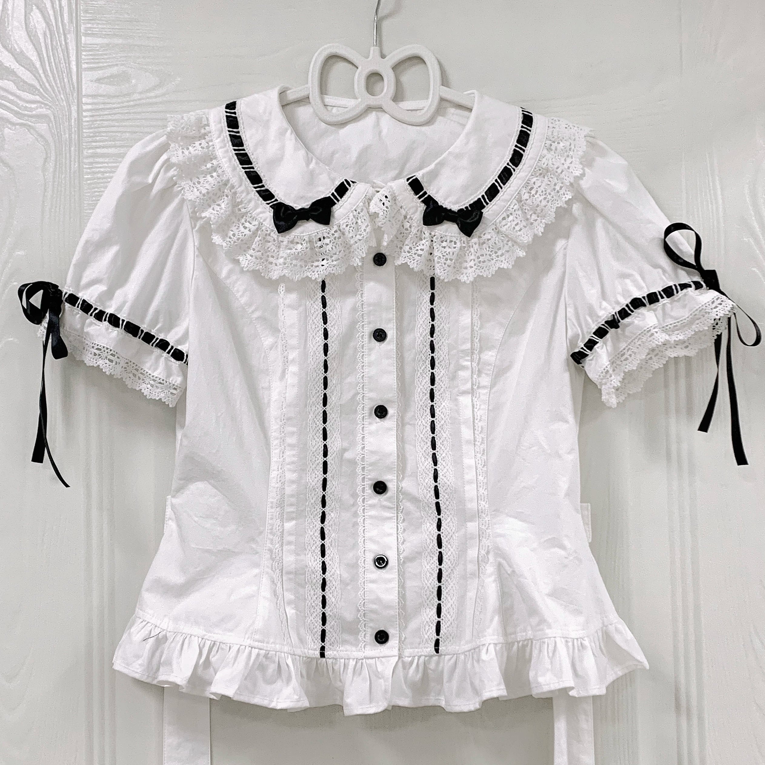 Bunny's Wish - Cotton Sweet Lolita Blouse, Long Sleeve (L M S XL XS) 44435:810976