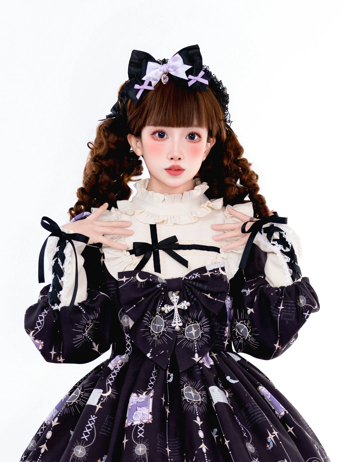 Day and Night - Doll-like Lolita OP Dress, Moon & Angel Print 46084:874501