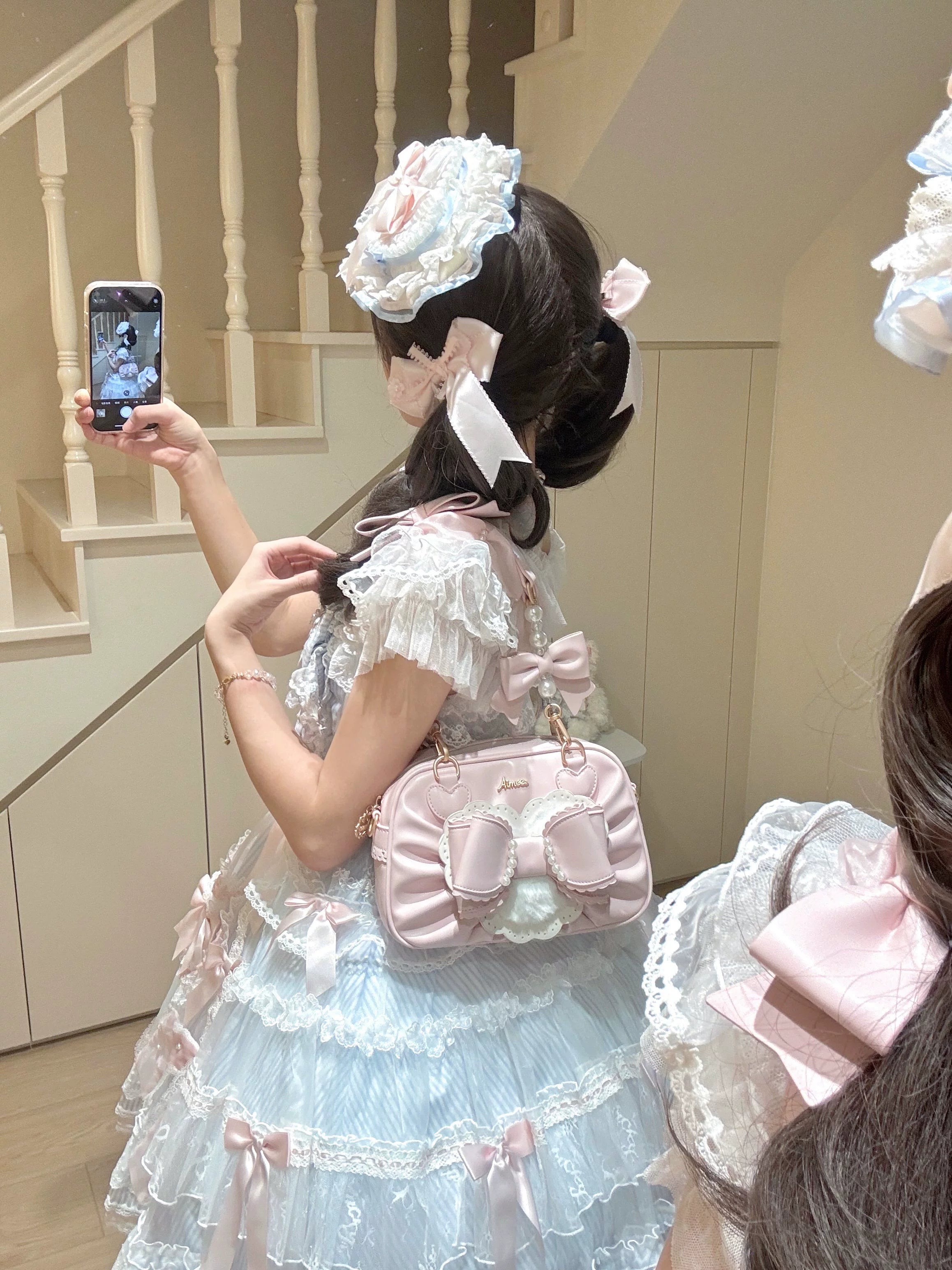 Aimee - Peach Cube Box - Sweet Lolita Pink Handbag, Bow & Pearl 43846:786876