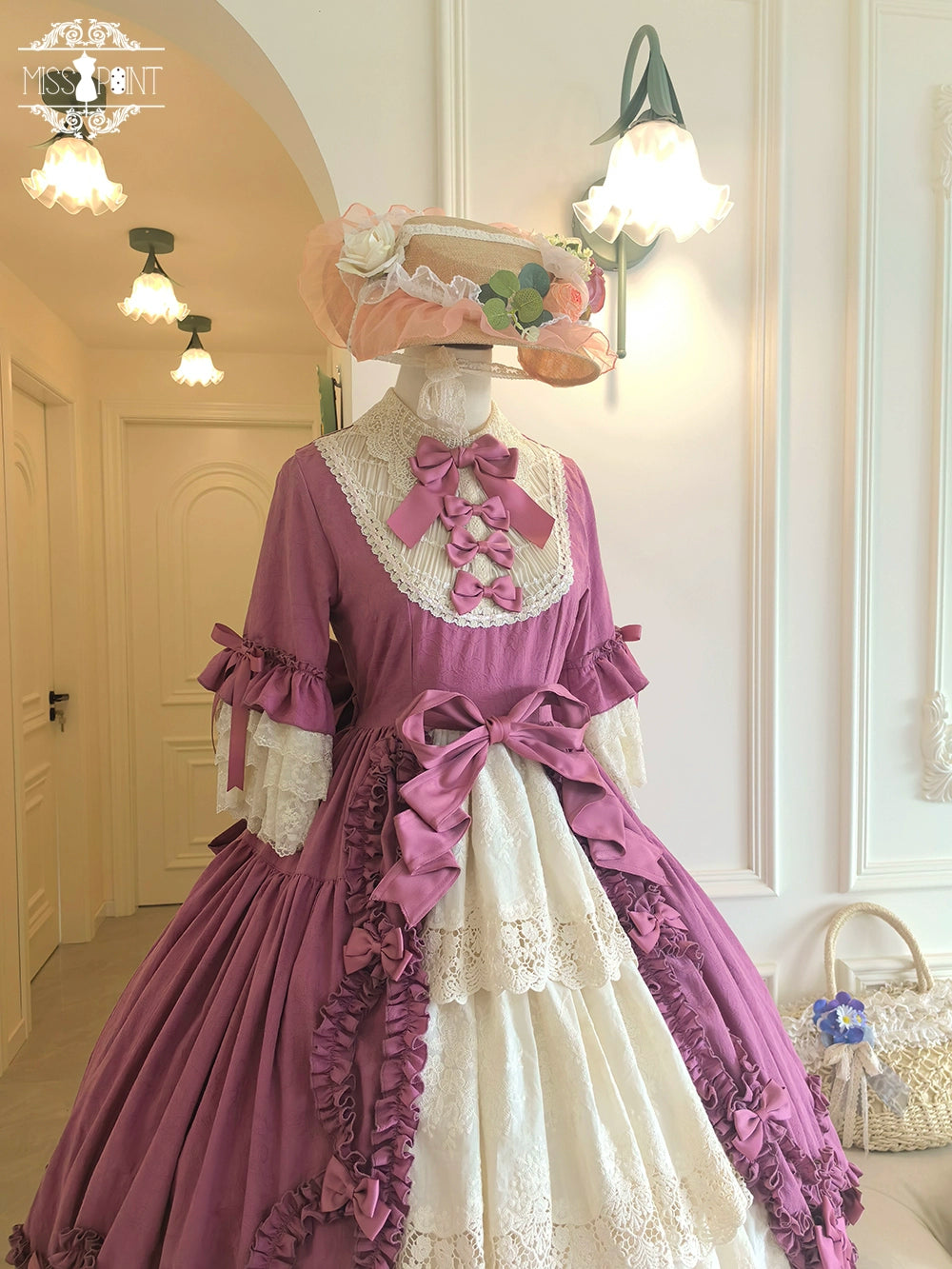Miss Point~Lilyka Garden~Classic Lolita OP Dress Set Elegant Floral Wall Princess Sleeve 38832:606208