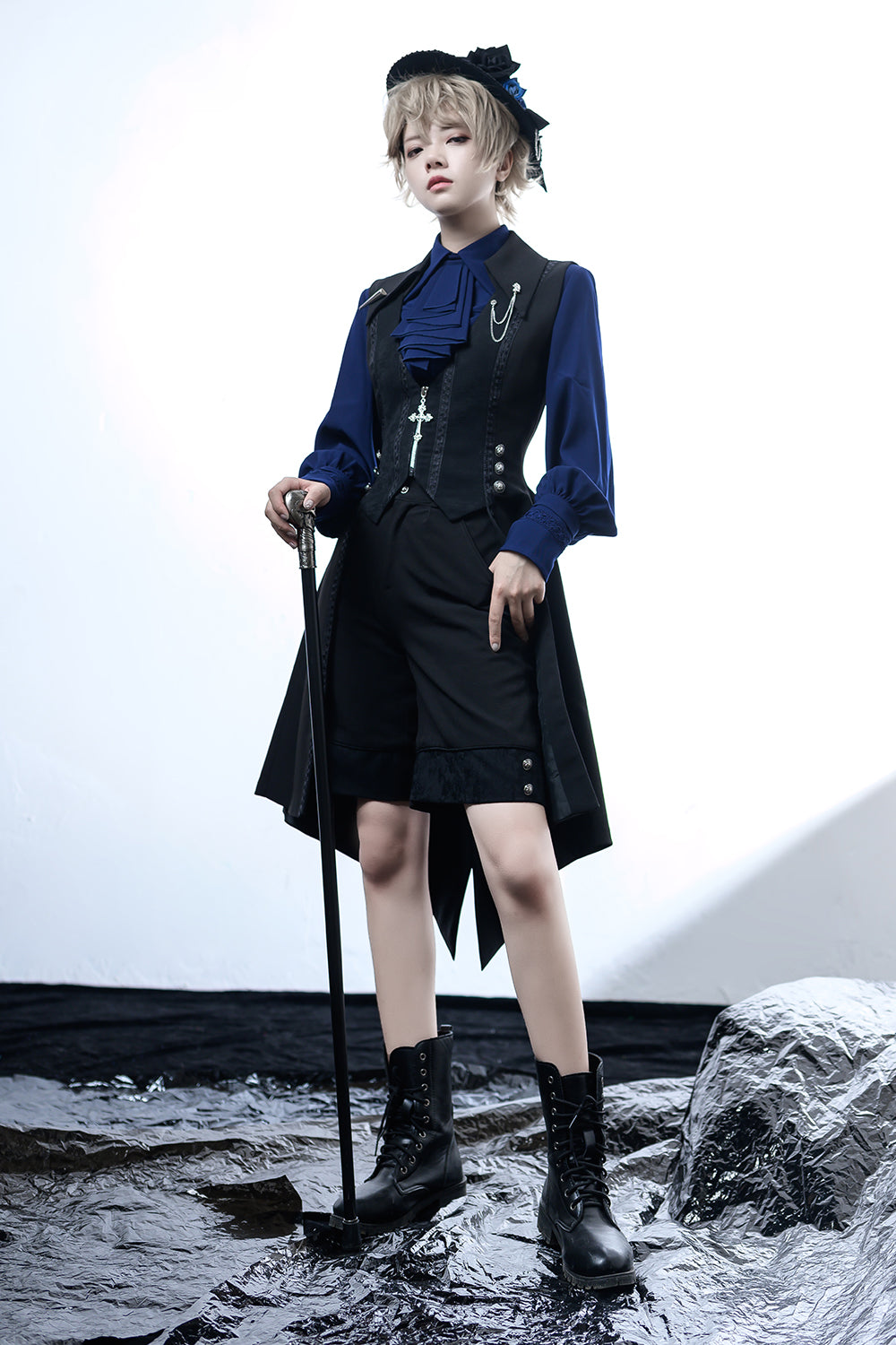 Princess Chronicles - Black and Blue - Gothic Lolita Ouji Top Hat