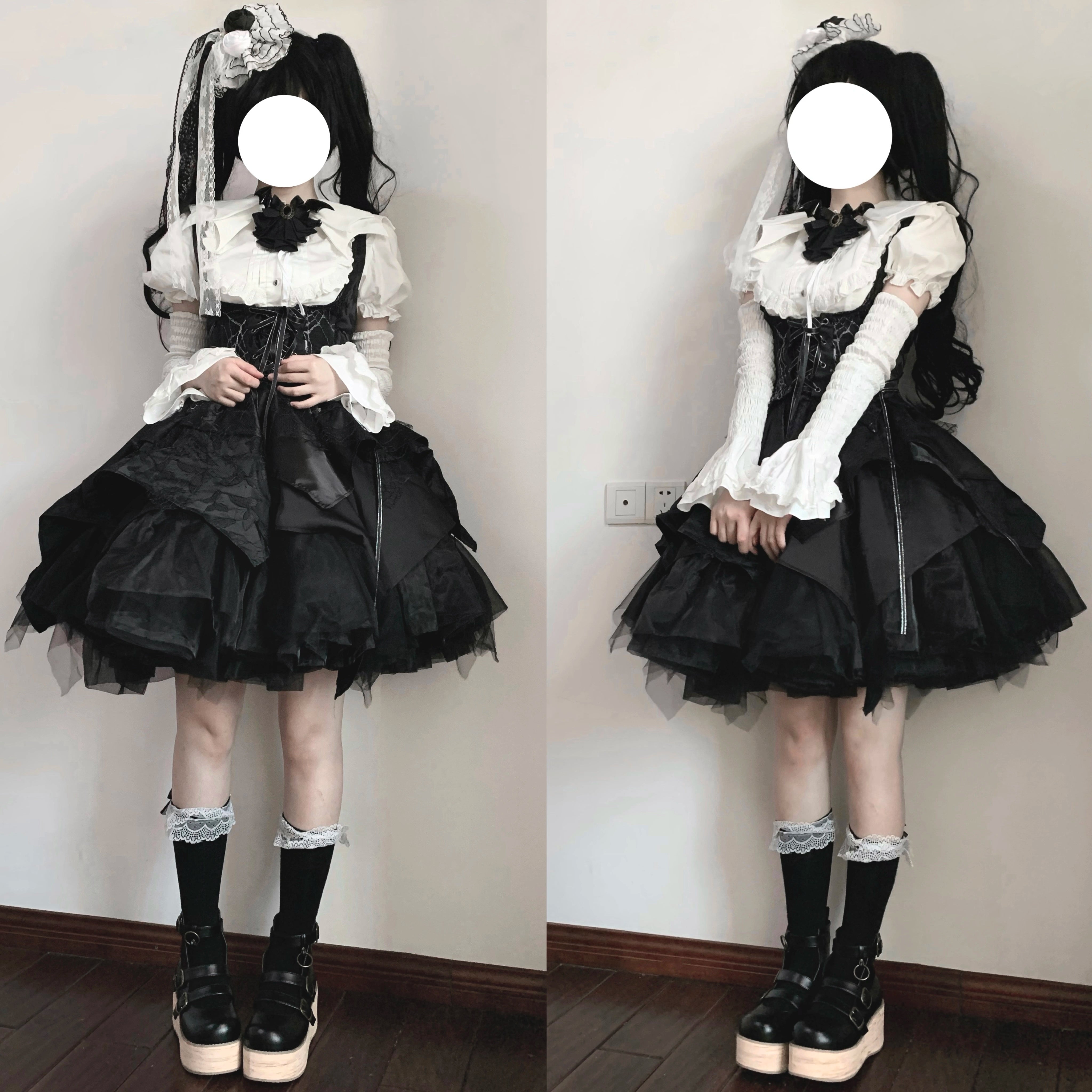 Gazing Galactic - Dusk Melody - Gothic Lolita Bat Shaped Collar Shirt, Detachable Jabot 44089:795694
