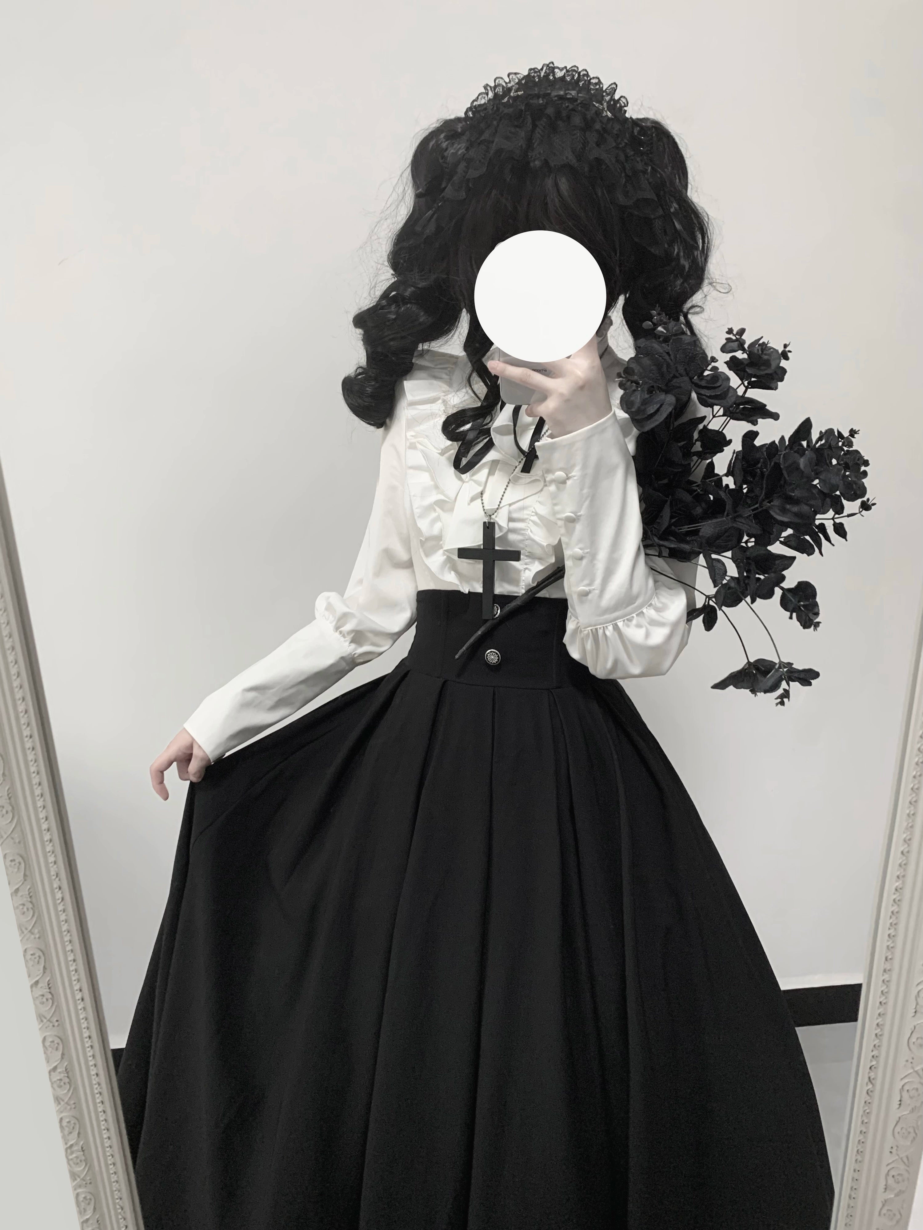 Nightingale Girl - Ode to Nobility - Gothic Lolita Mutton Sleeve Shirt, Detachable Jabot 44130:797087