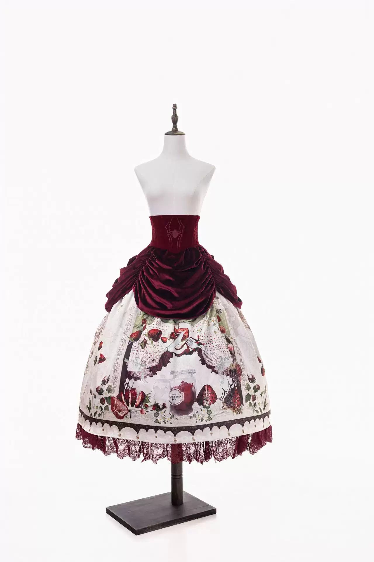 Monster Strawberry Hunt - Gothic Lolita Strawberry Printed Velvet Dress Set (L M S XL XS / Pre-order) 45737:859885