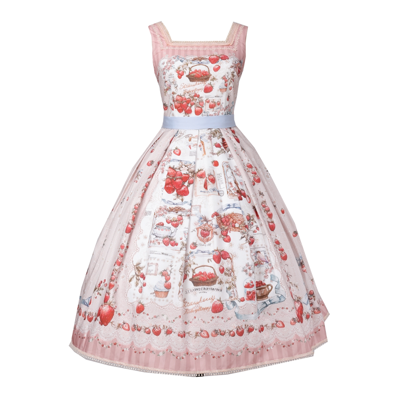 Strawberry Manor - Printed Sweet Lolita JSK Dress, Box Pleats (L M S XL) 45025:832922
