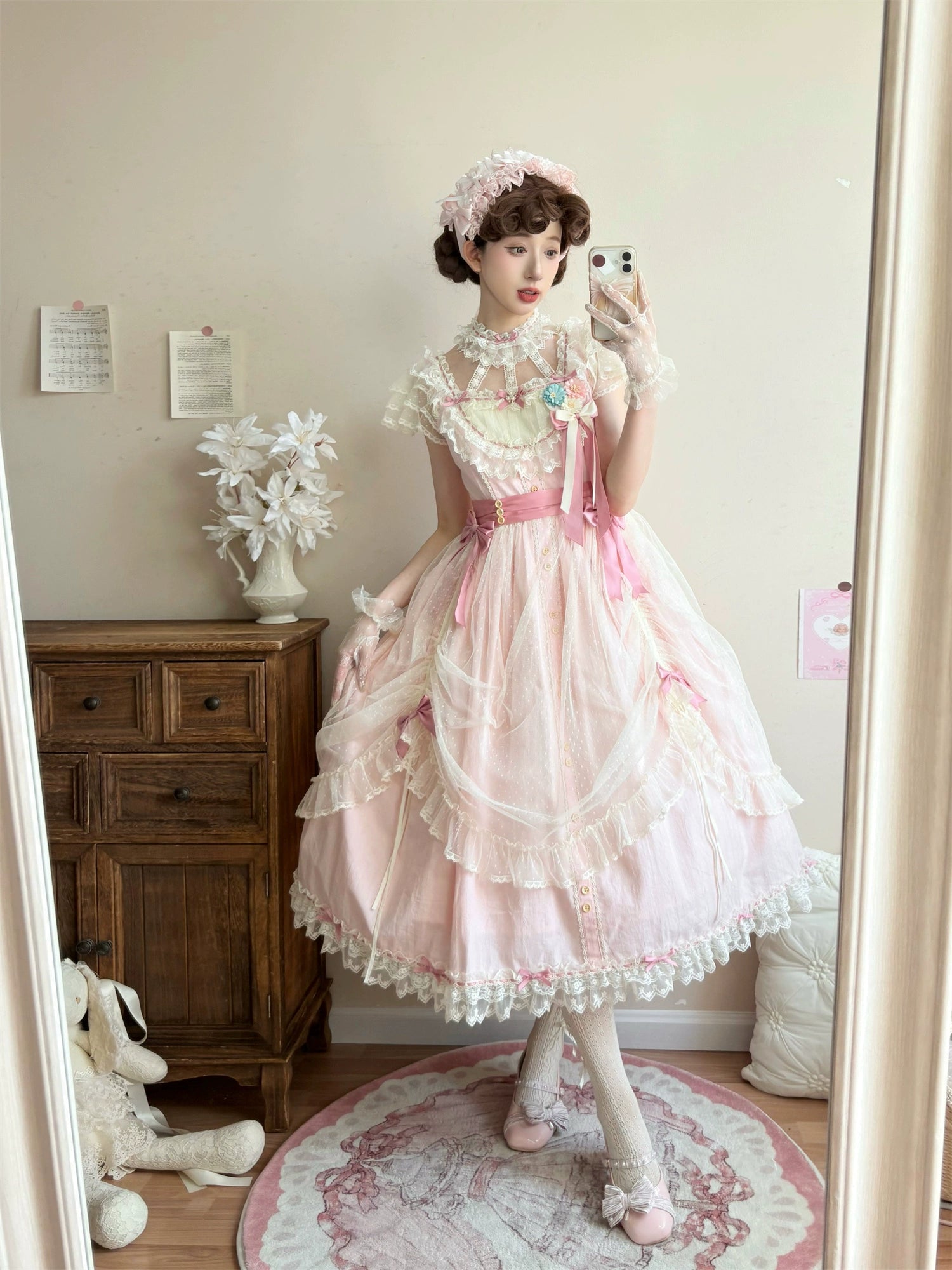 Uncle's Workshop - Fluttering Cherry Spring Strings - Cotton Sweet Lolita JSK Dress 42196:776689