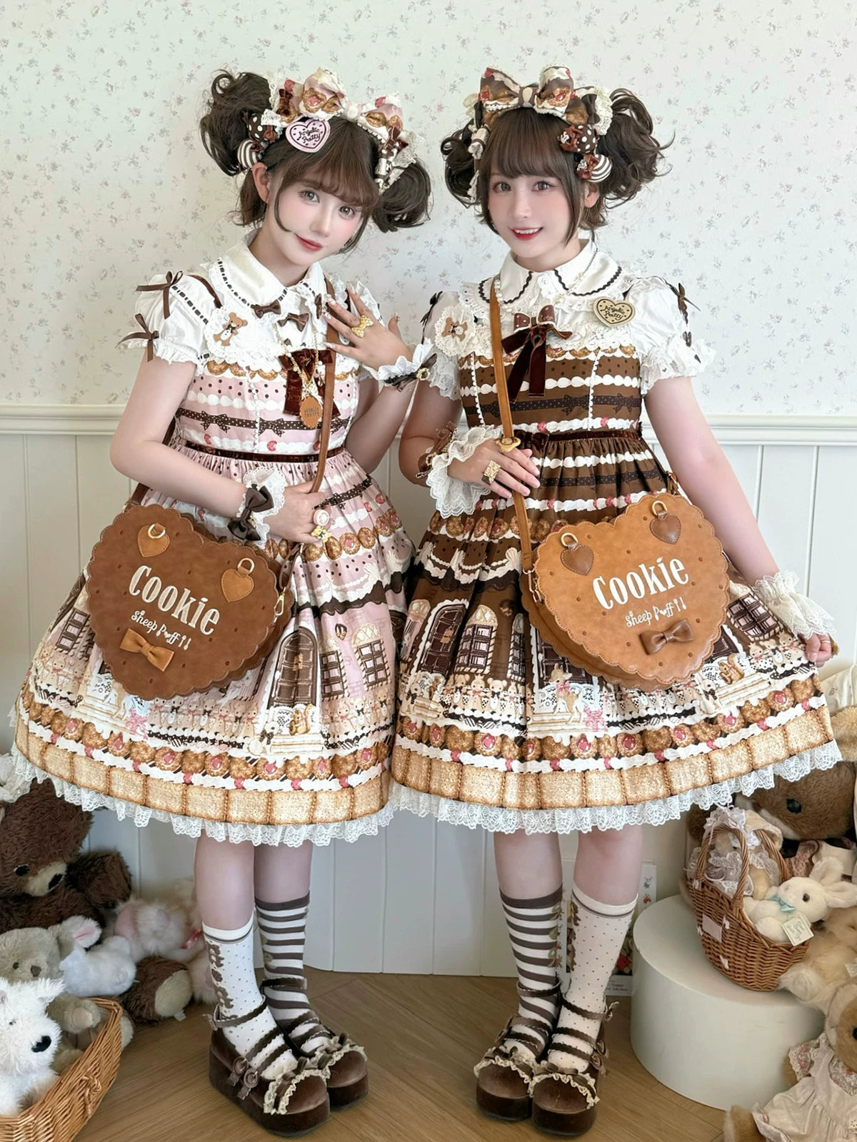 Bear Cookies - Kawaii Lolita Bag, Embroidery & Bow