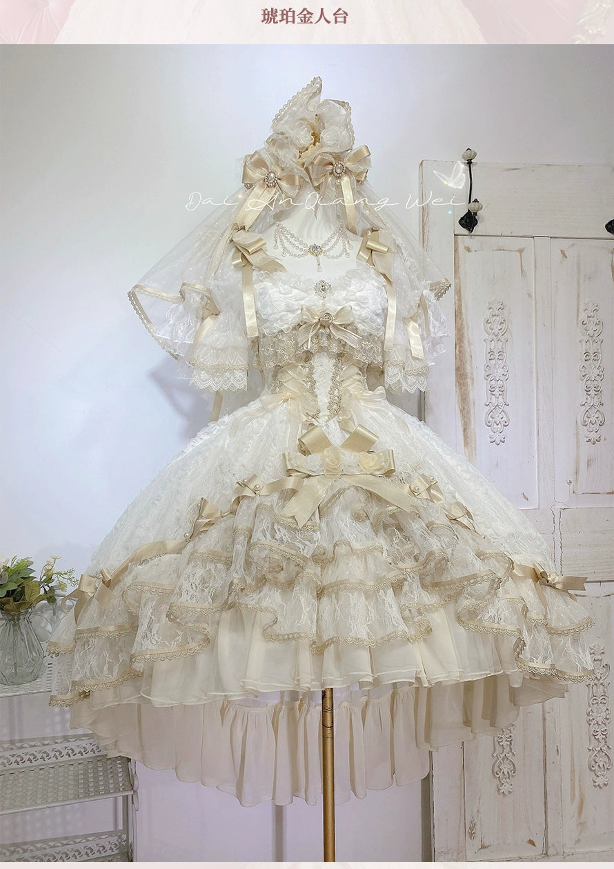 MieYe - Diana Rose - Bridal Lolita Dress Short Wedding OP with Accessories (F L M S XL) 41638:795773