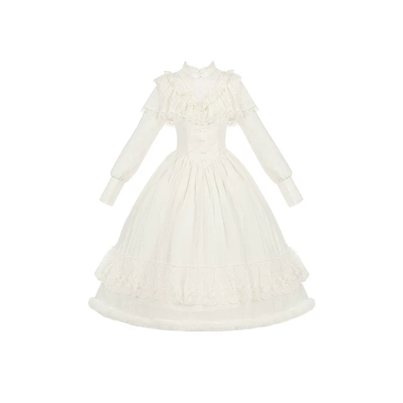 Winter Island Memory - Elegant Lolita Winter Coat & OP Dress Set 44444:808000
