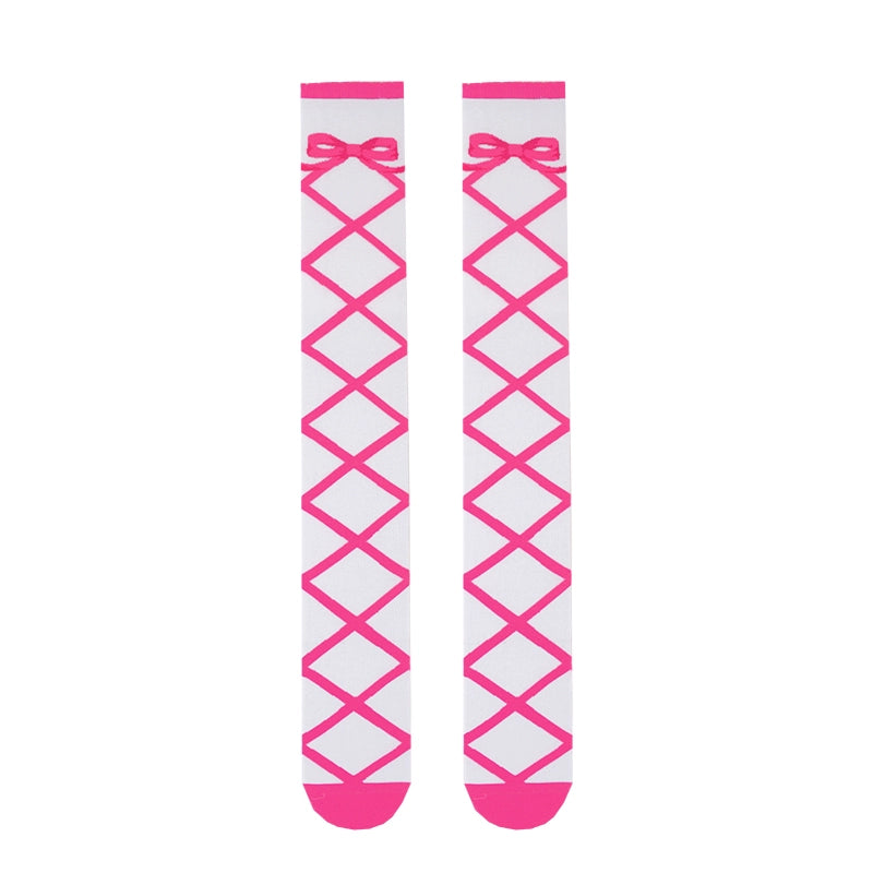 Roji Roji - Sweet Lolita Cotton Mid-Calf Socks knee-high socks rose pink straps