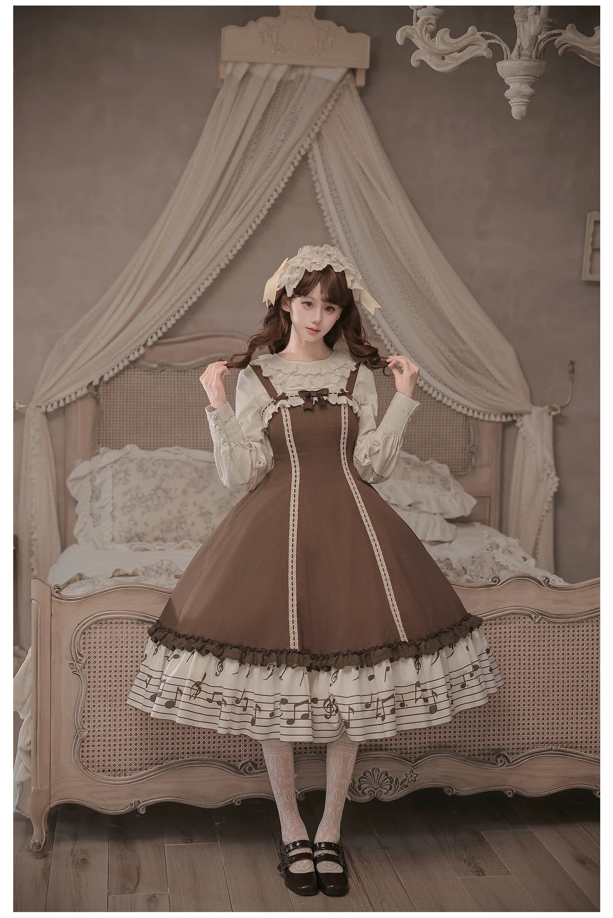 Solo Moment - Classic Lolita JSK & Blouse Dress Set, Piano Keys Print 45940:869035