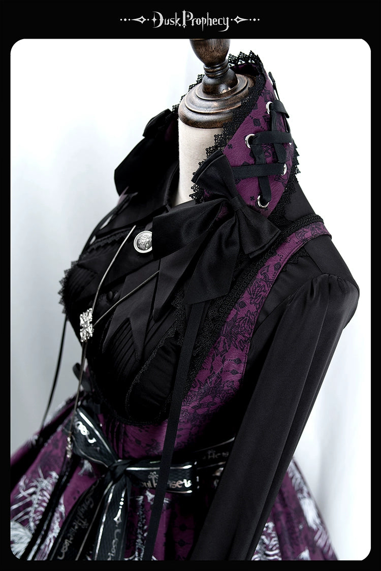 DuskProphecy - Coccyx - Elegant Lolita Dress High Waist Fishbone Print JSK Set 34722:466584