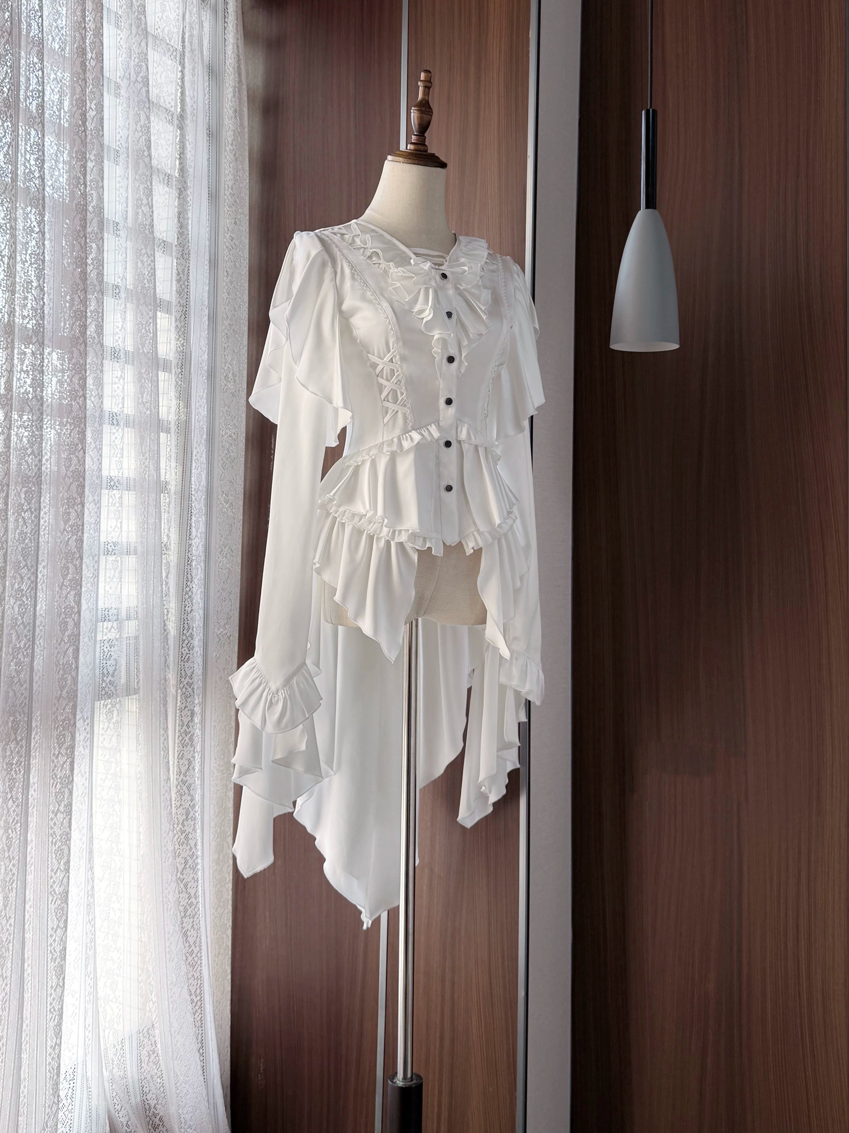 Echo of Deep Sea - Satin Ouji Lolita Trailing Blouse, Solid or Blood Stain Style (2XL L M S XL XS) 45666:857833