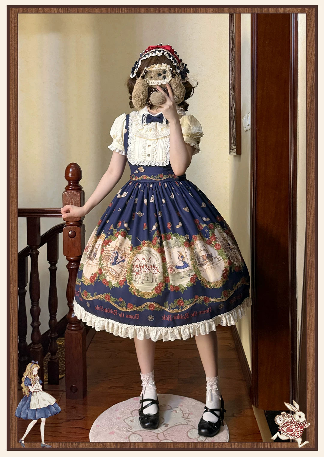 Down the Rabbit Hole - Daily Wear Classic Lolita OP & JSK Dress, Alice in Wonderland Print 46008:871979