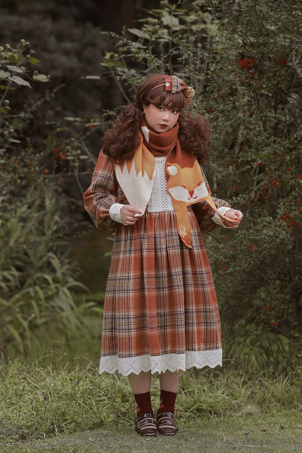 (BFM)Miss Point~Fat Fox in the Forest~Customized Lolita OP Dress Plaid Loose Daily Dress 37590:562854