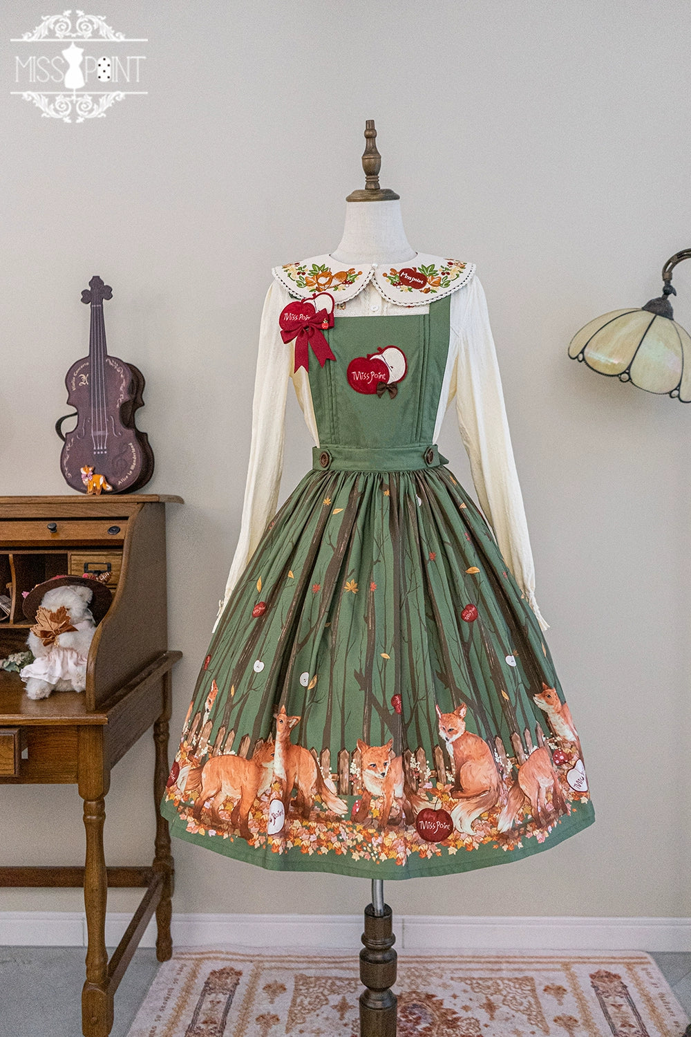 Miss Point - Chubby Fox in the Forest - Kawaii Lolita Accessories Knitted Fox Scarf Embroidered Faux Collar