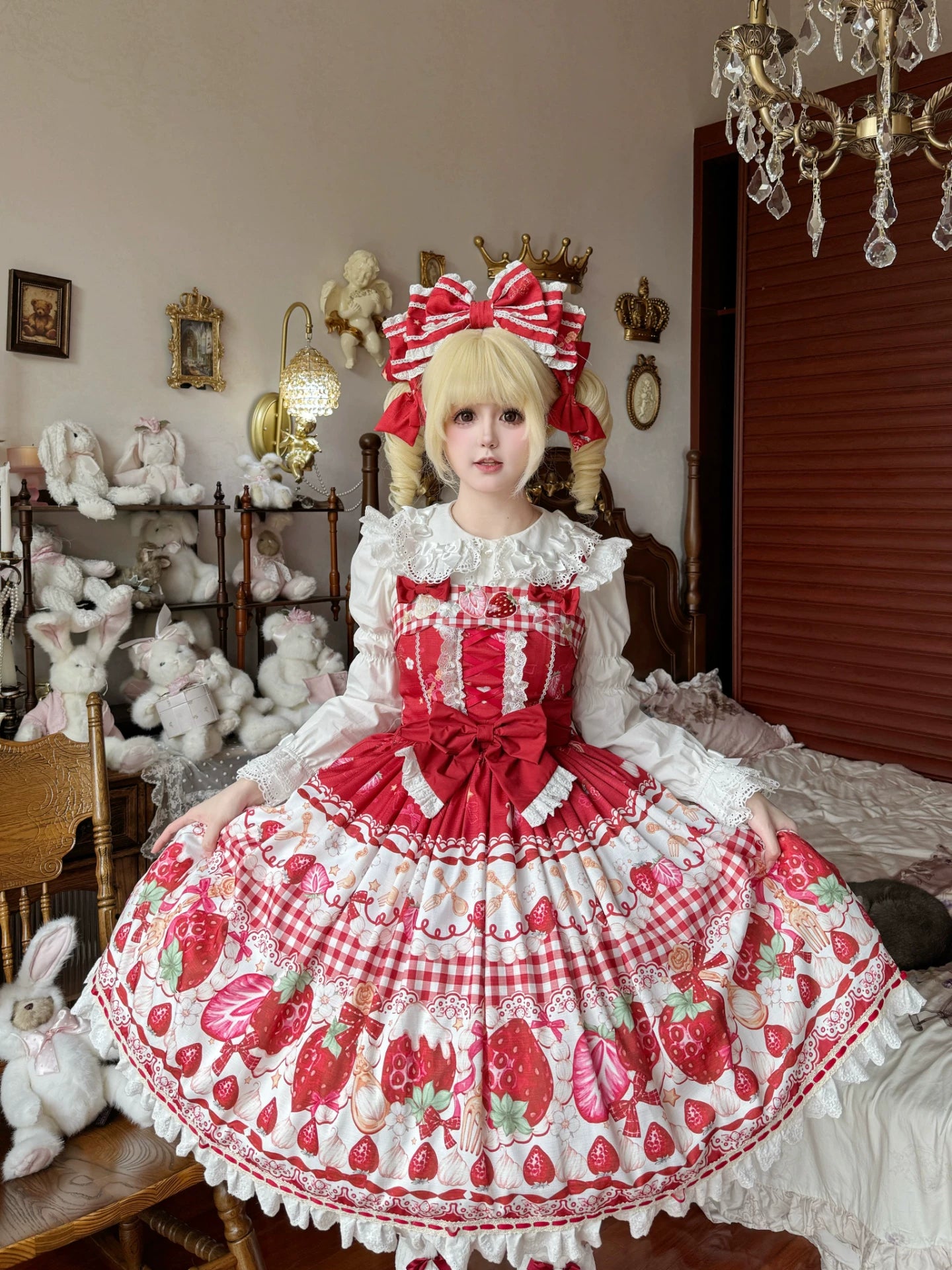 Plaid Strawberry Jam - Sweet Lolita Strawberry Printed JSK Dress 45545:852984