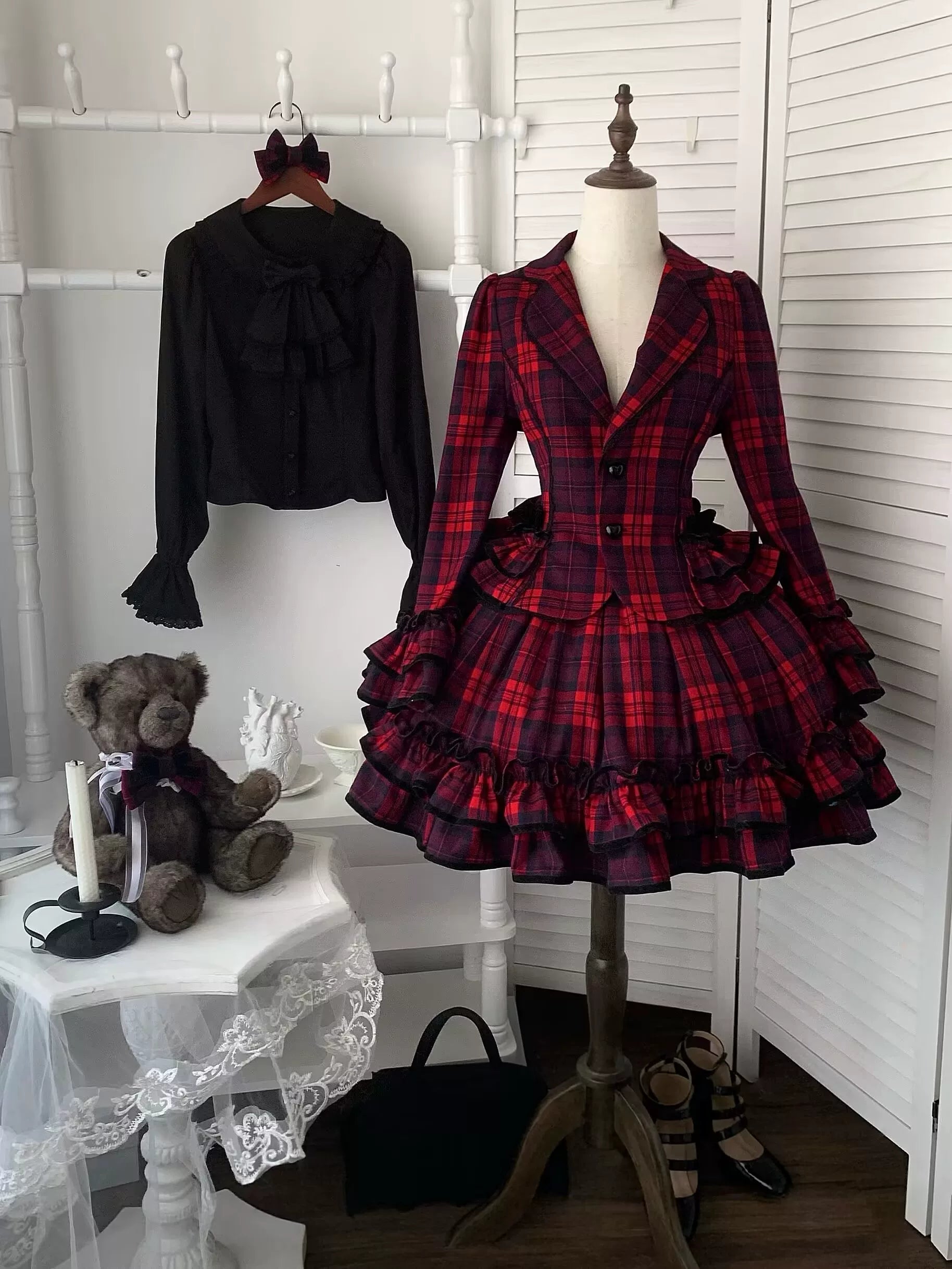 Chris's Notes - Old School Lolita Plaid Coat Set, Tiered Skirt