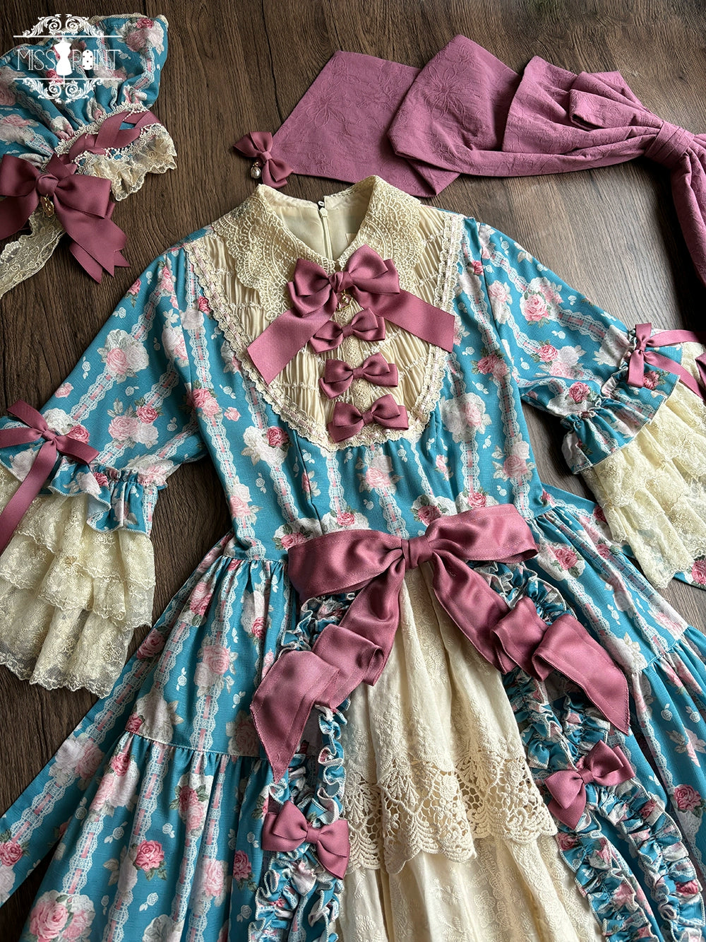 Miss Point~Lilyka Garden~Classic Lolita OP Dress Set Elegant Floral Wall Princess Sleeve 38832:606362
