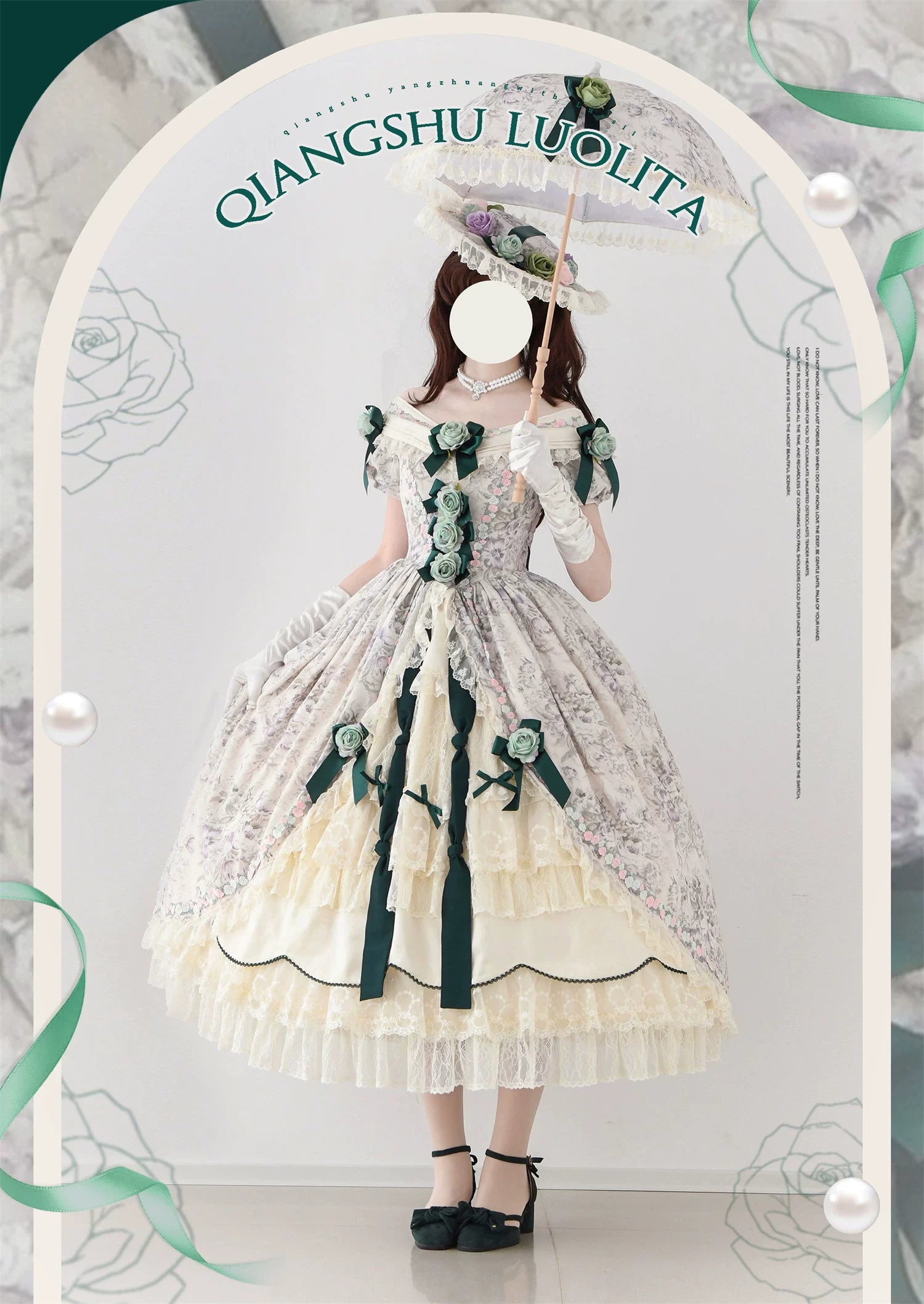 Dolota Flower Wall - Classic Lolita Floral OP Dress, Open Shoulder (L M S XL) 44485:811080