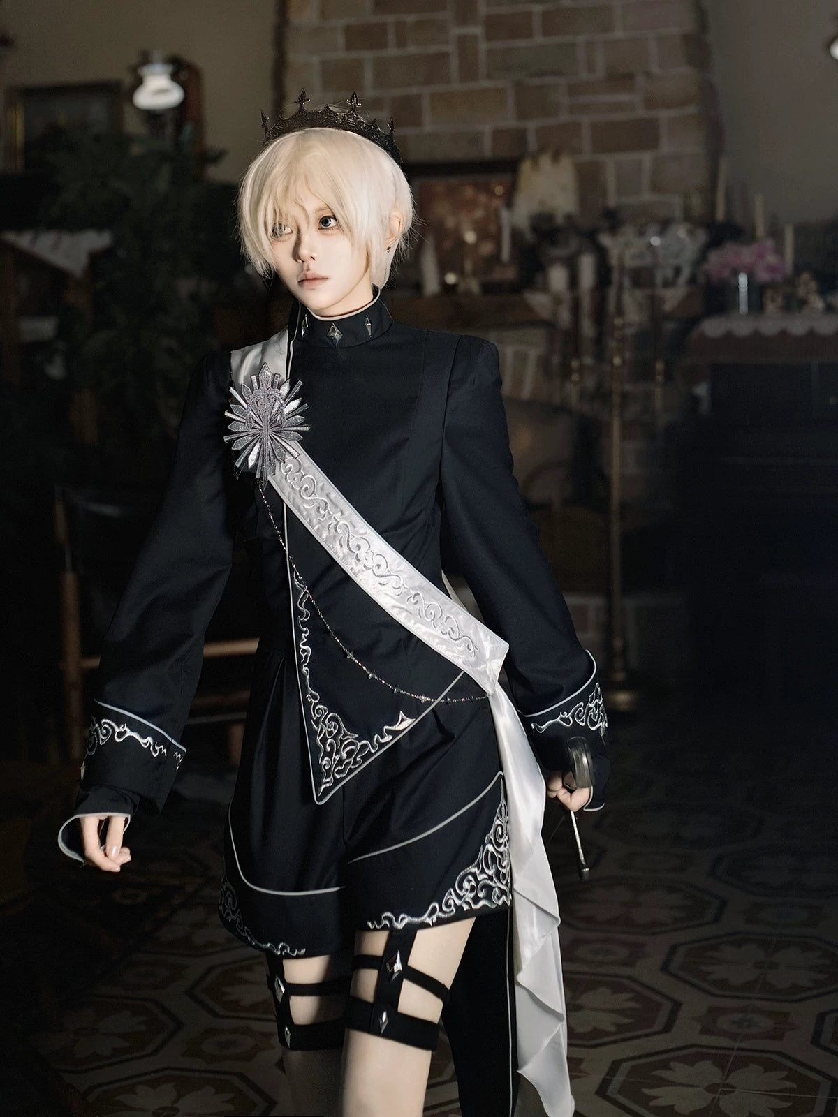 Oathbound Sword - Embroidery Ouji Lolita Set, High-Low Hem Coat 44438:808454