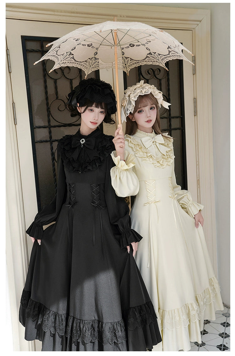 With PUJI - White Daylight - Elegant Lolita Long Sleeve OP Dress, Side Zipper 44042:793837