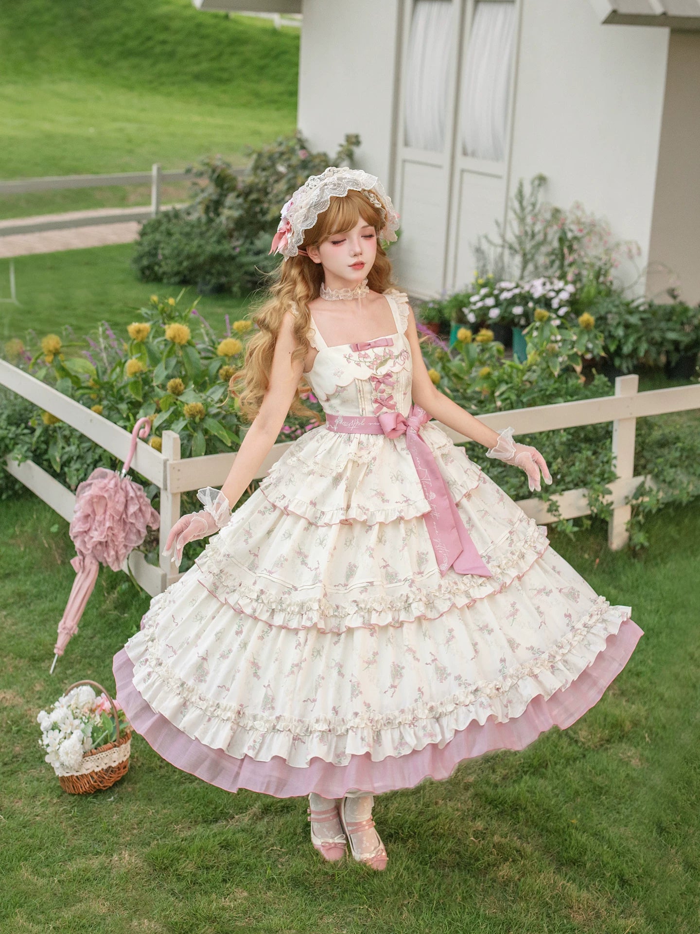 Fragrant Reminiscence - Classic Lolita Embroidered Collar Dress, Bellflower Print