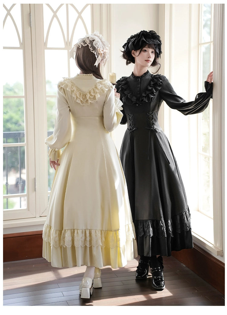 With PUJI - White Daylight - Elegant Lolita Long Sleeve OP Dress, Side Zipper 44042:793823