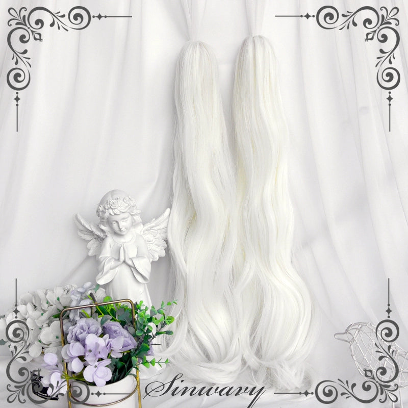 Sinwavy - White Gothic Lolita Wig, Roman Curls & Long Wavy A Pair of Long Wavy Curl Ponytails Only
