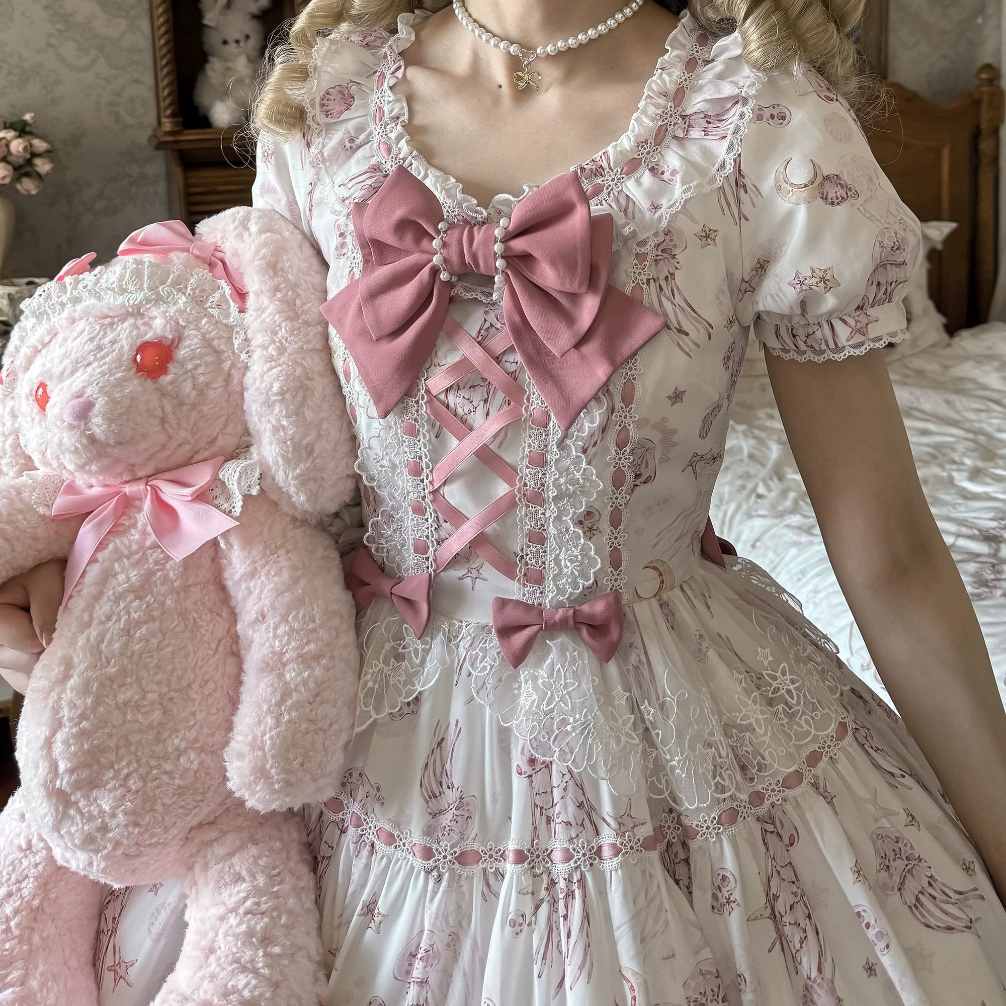 Starry Jellyfish - Printed Classic Lolita JSK Dress, Short Sleeve OP