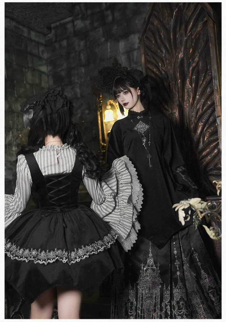 With PUJI - Letter and Poetry · Raven's Night Song - Oriental Aesthetics Gothic Lolita Dress Set 43907:788817