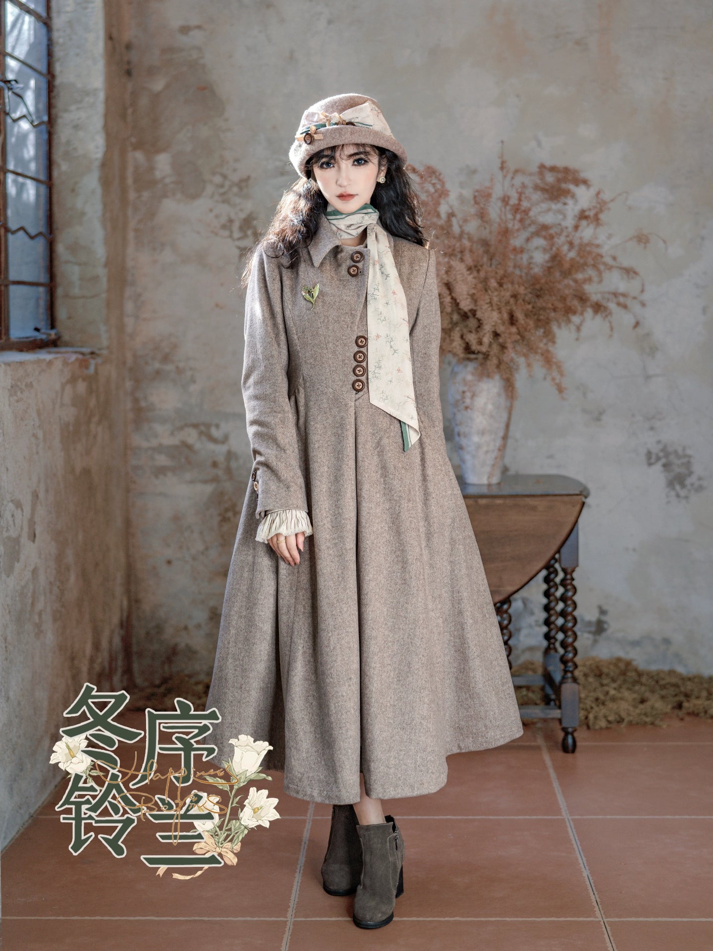 Button Bear - Winter Lily Bell - Classic Lolita Bust-Supporting JSK, Long Waisted Coat 44351:804181
